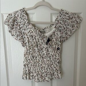 Abercrombie & Fitch Floral Smocked Blouse in White